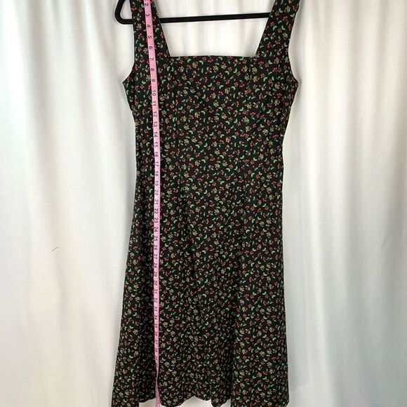 Vintage Cherry Print Dress Square Neck Midi Length Pin-Up Custom Made Women’s L - Picture 12 of 16